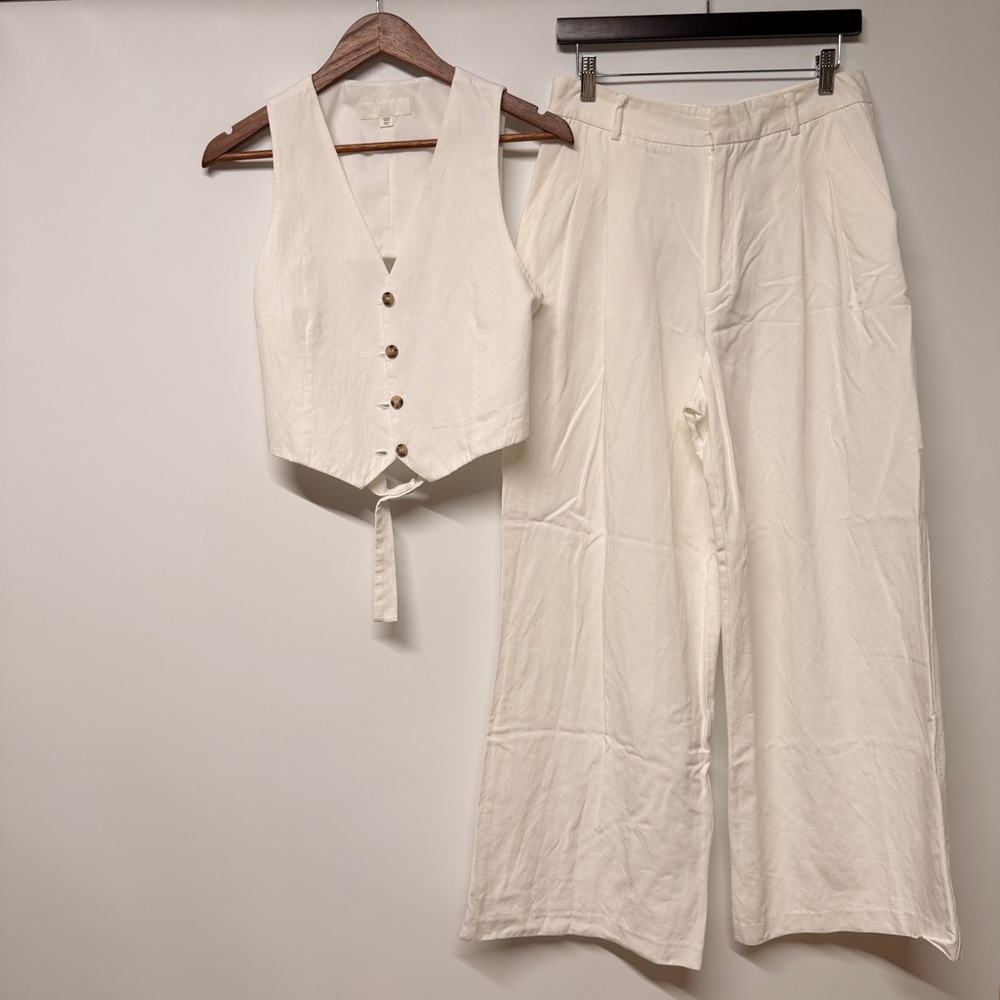 Zara Cream Wide-Leg Pants & Matching Vest Set